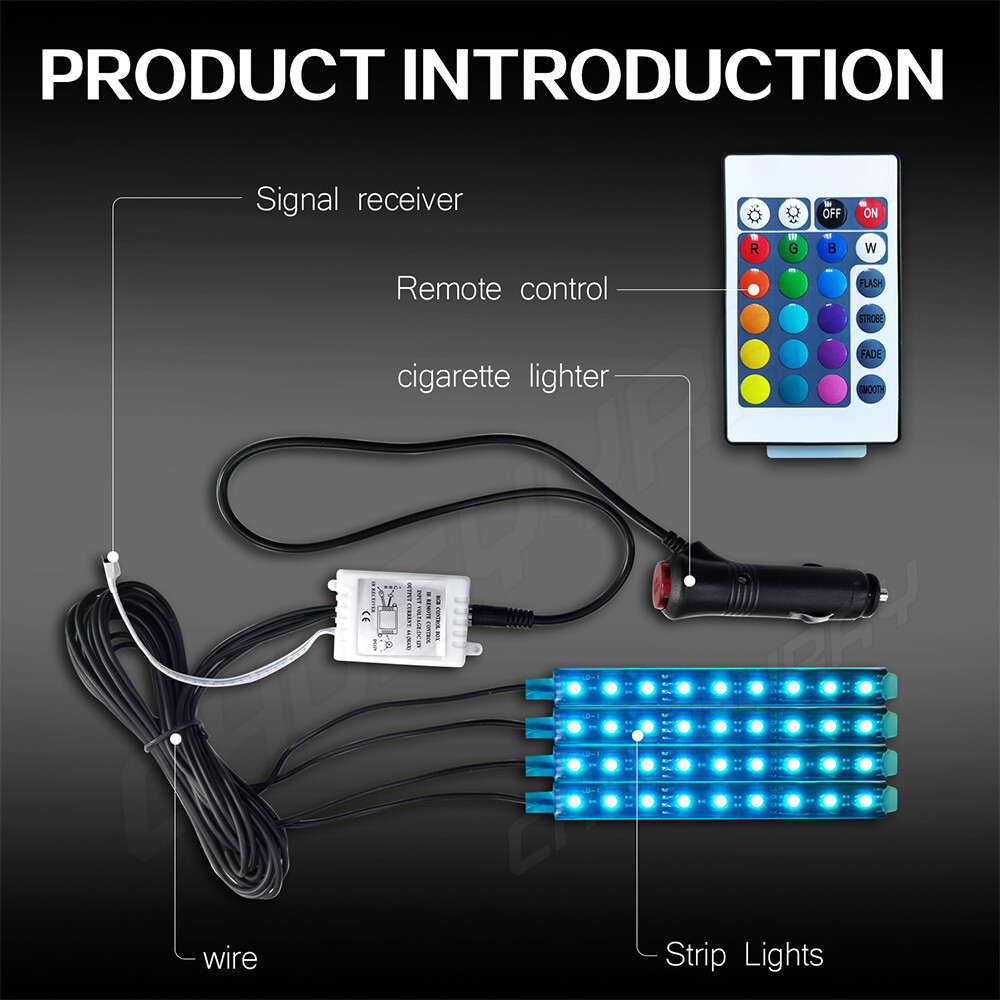 RGB 4PCS 12V 12″ 15SMD Flexible LED Strip Light Waterproof For Car Truck Boat