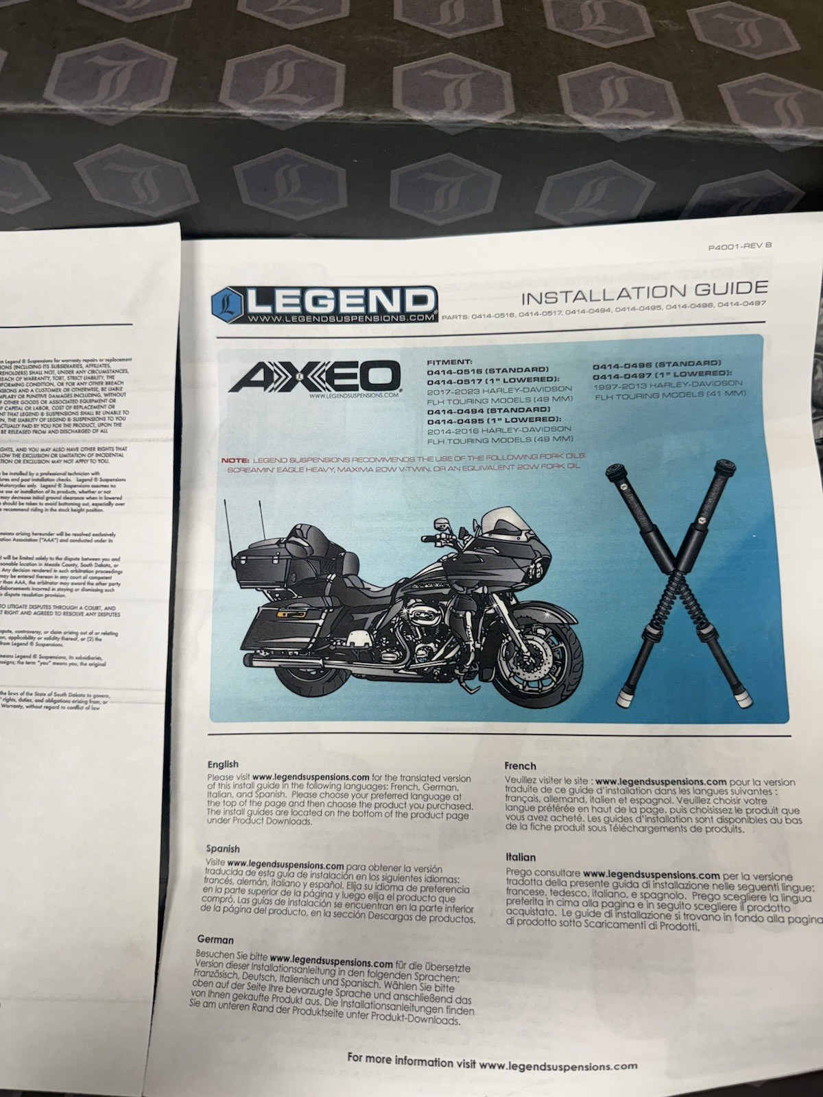 Legend AXEO High Performance Front End Suspension, 49mm, 0414-0495*