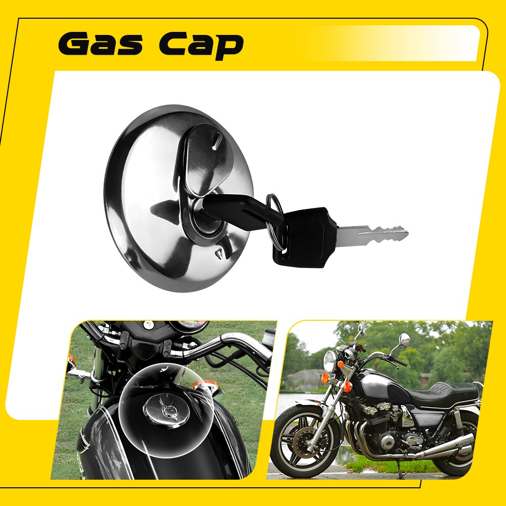 Universal Motorcycle Gas Lid Fuel Tank Cap Cover & 2 Key Lock Set Replacement