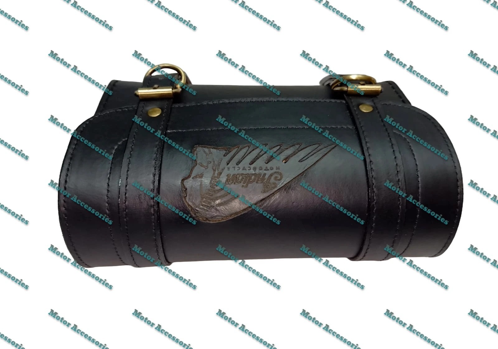 Fit For Indian Motorcycles Pure Leather Black Rectangle Engraved Tool Roll Bag