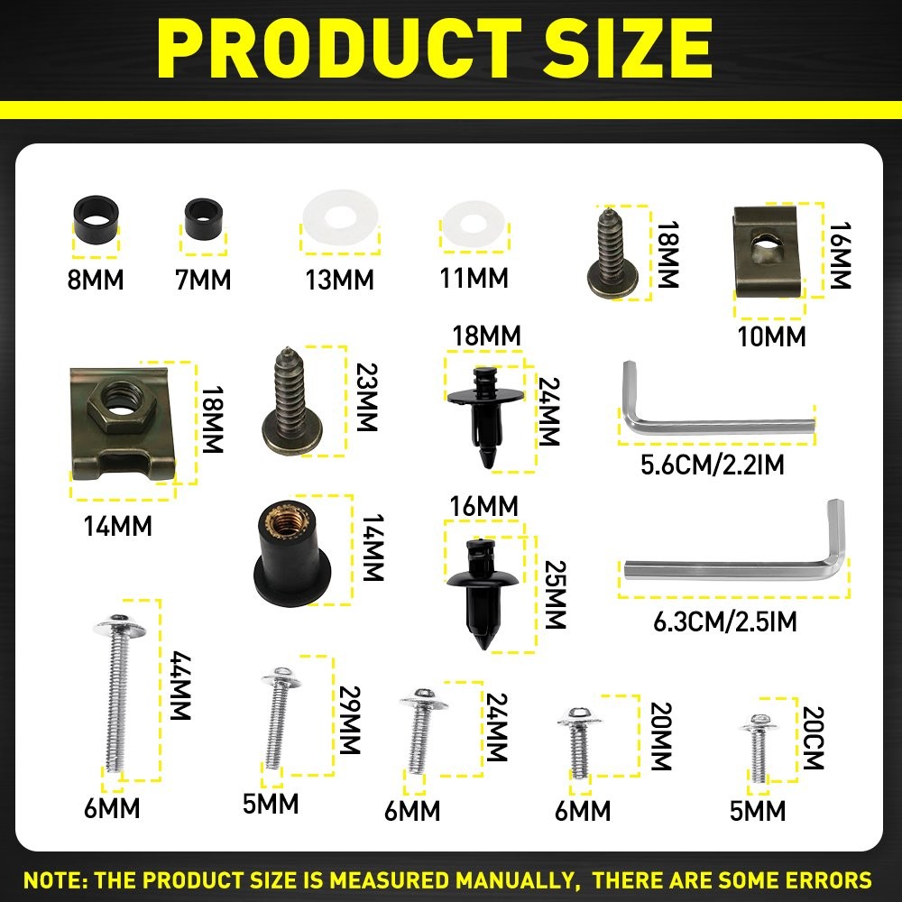253pcs Motorcycle Complete Fairing Bolts Kit Bodywork Screws Nuts Silver M5 M6