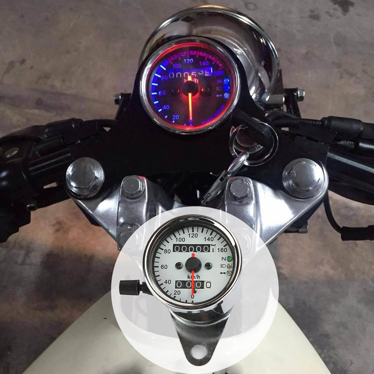 Universal Motorcycle LED Backlit Dual Odometer Speedometer Gauge KM/H For Harley