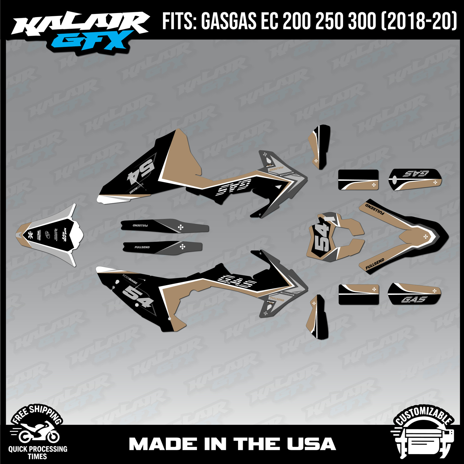 Graphics Kit for GasGas EC200 EC250 EC300 (2018-2020) Inferno – TAN