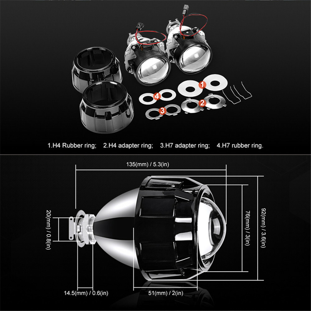 2.5” H1 Bi xenon HID Projector Lens Hi/Lo Beam H4 H7 Car Headlight Retrofit DIY