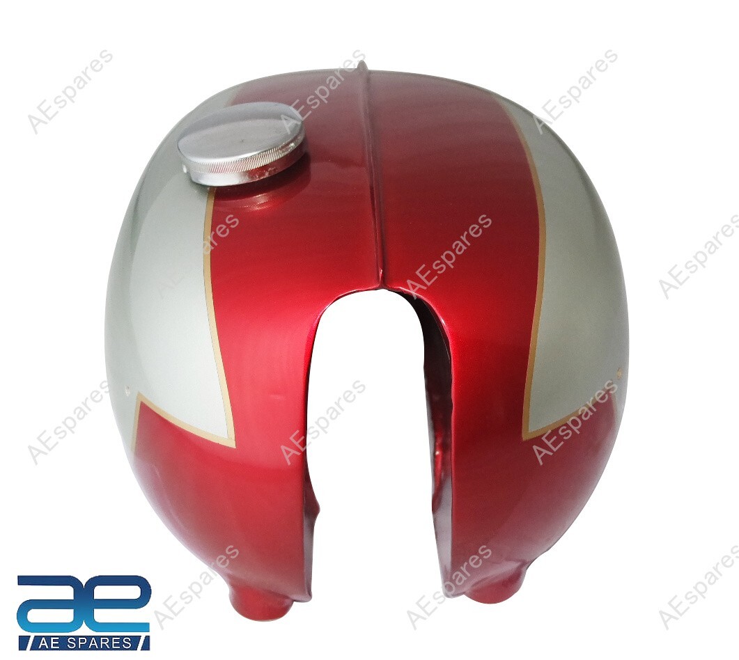 For Triumph T120 Cherry & Silver Painted Steel Petrol Fuel Gas Tank @US