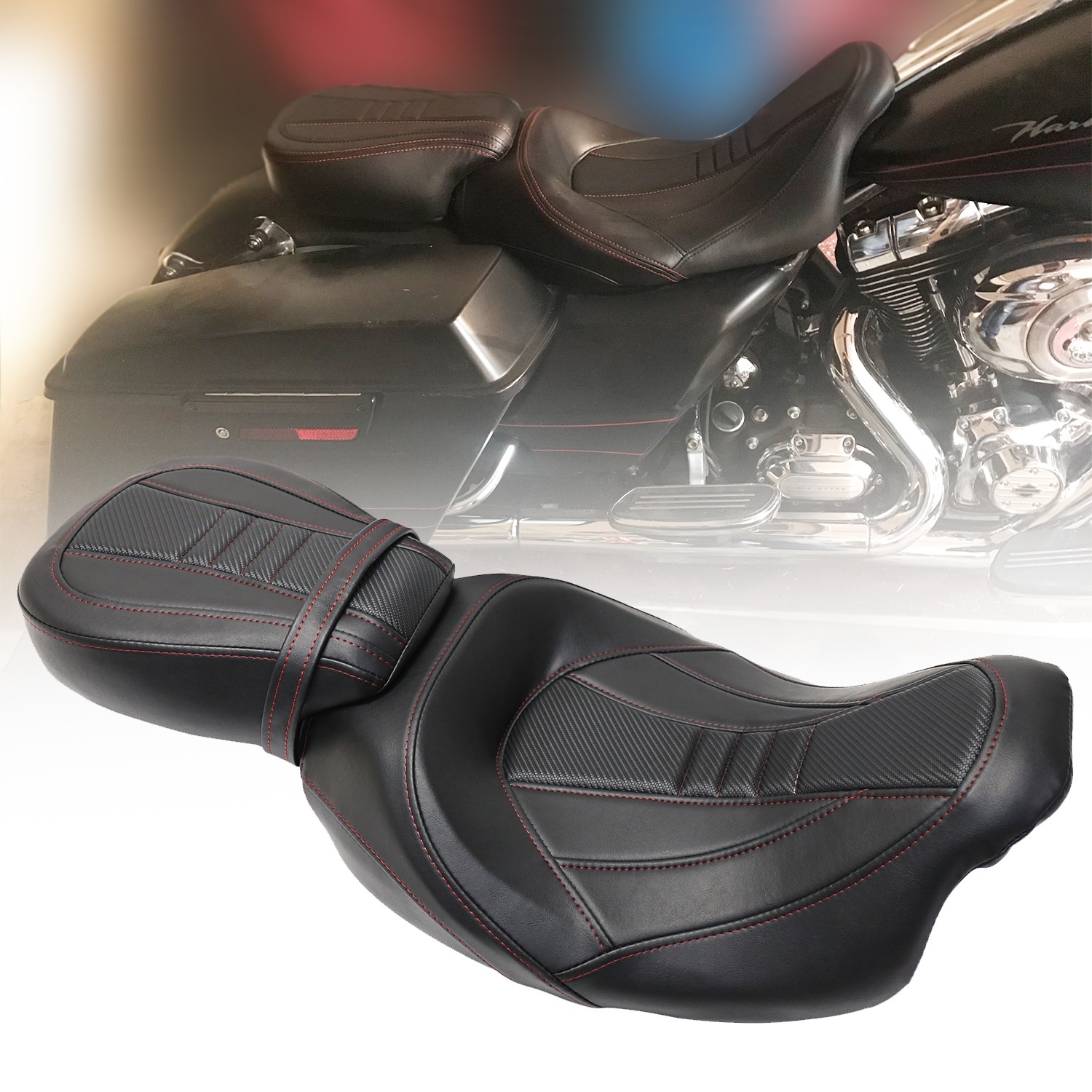 Red Line Full Set Seat & Backrest For Harley Electra Glide Standard FLHT 2010-22