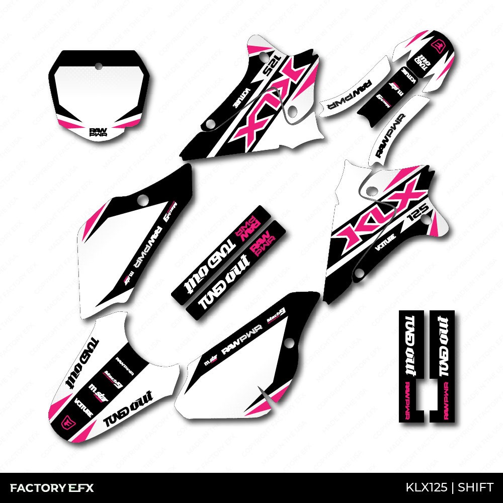 White & Pink Shift Racing Graphics kit fits 03-07 Kawasaki KLX125 KLX 125 decal