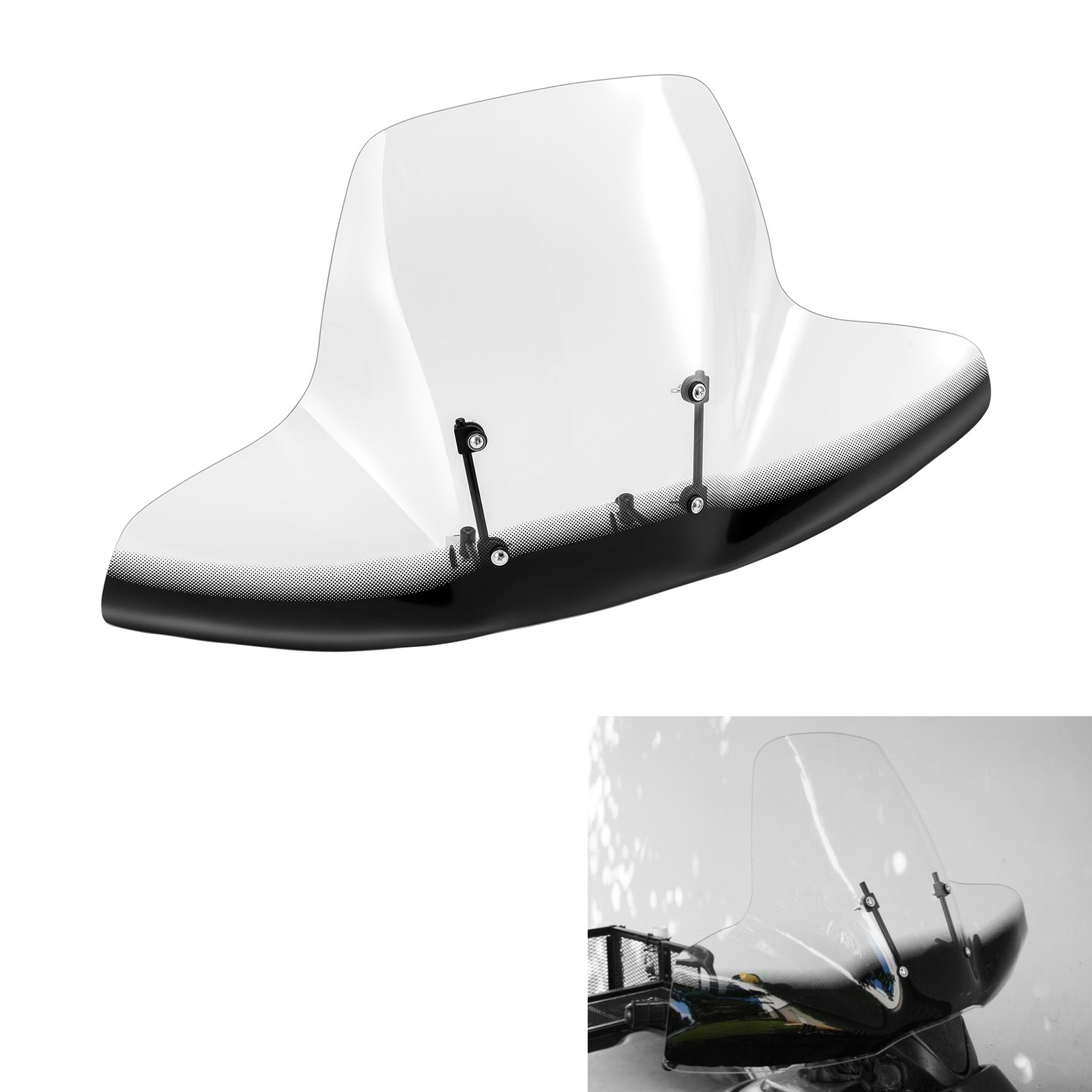 Clear Motorcycle Windshield Universal Fit For Harley Yamaha 7/8” 1” Handlebars