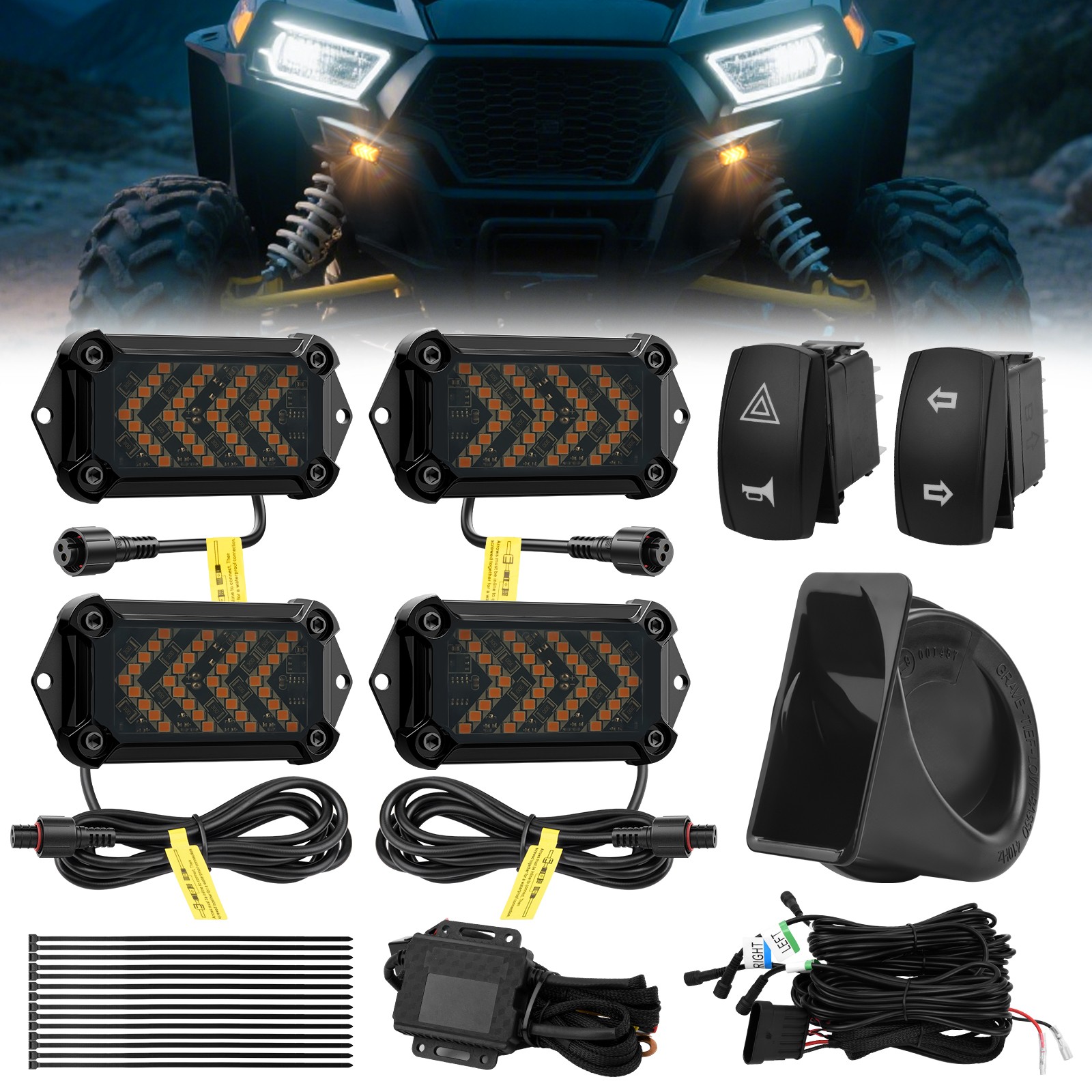 Arrow-Flow Street Legal UTV Turn Signal Kit with 110dB Horn and Rock Switch Kit