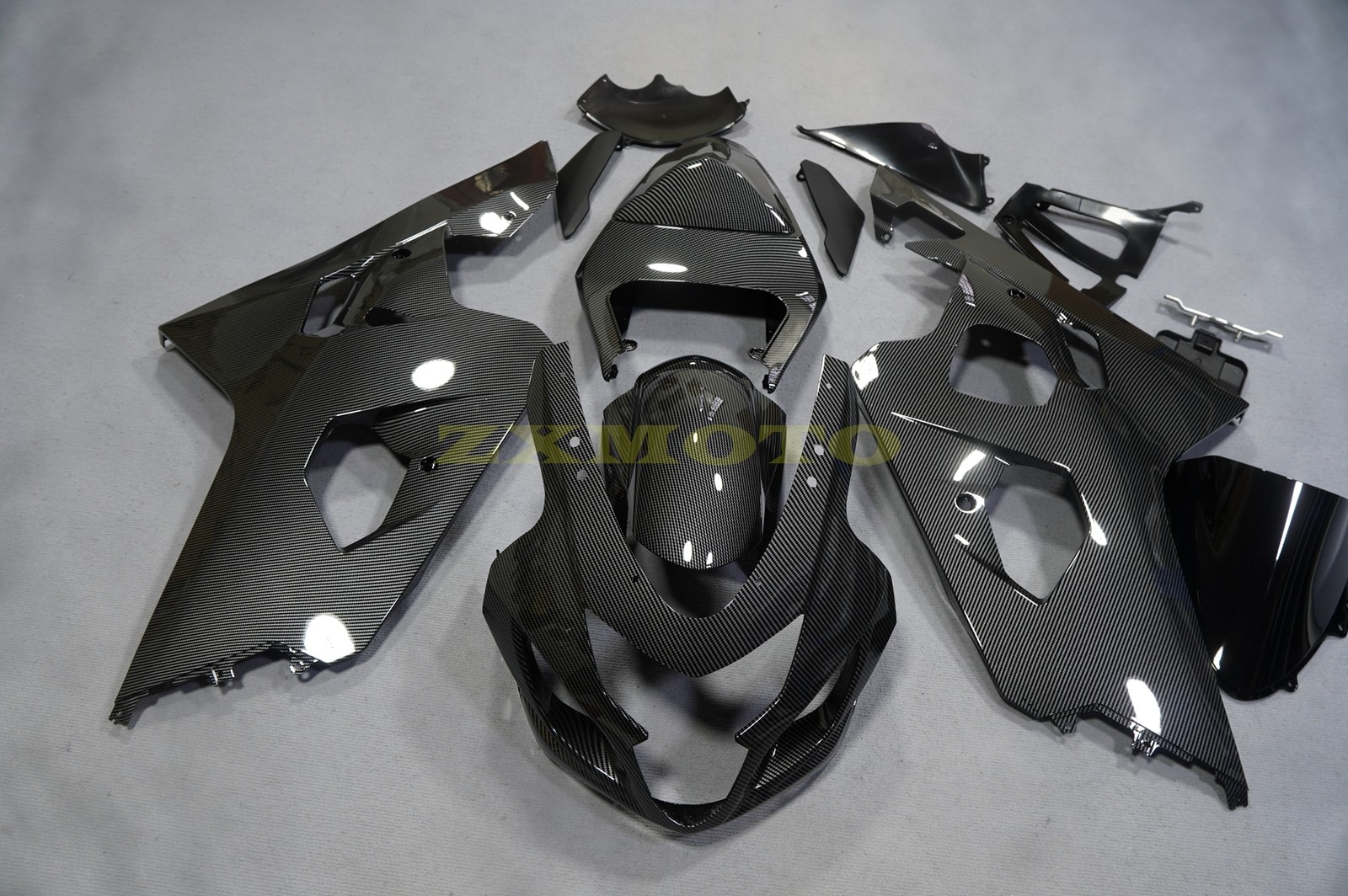 Black Carbon Fiber Fairing Kit +Tank Cover+Bolt For Suzuki GSXR600/750 2004-2005