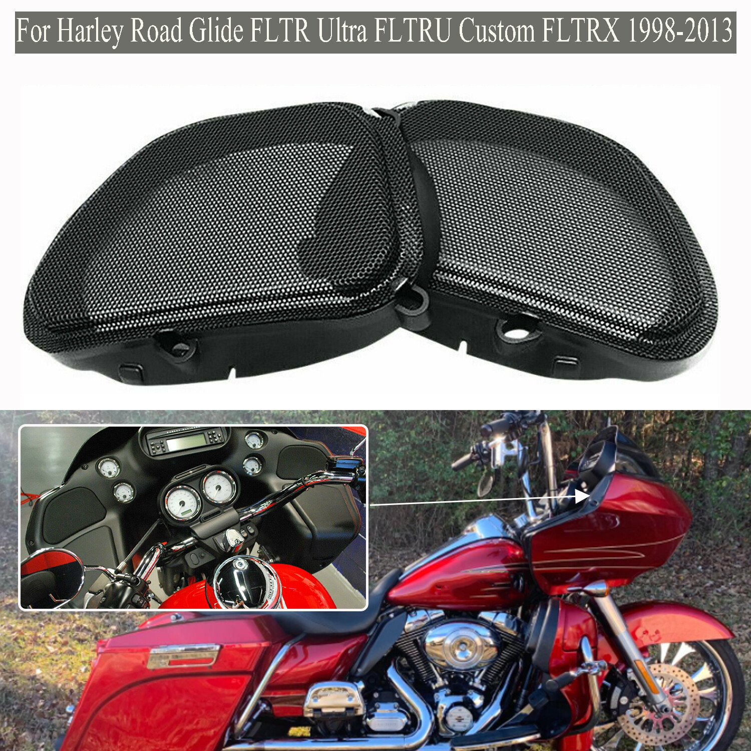 Thick Mesh Front Fairing Speaker Grilles For Harley Road Glide FLTR/X EFI FLTRI