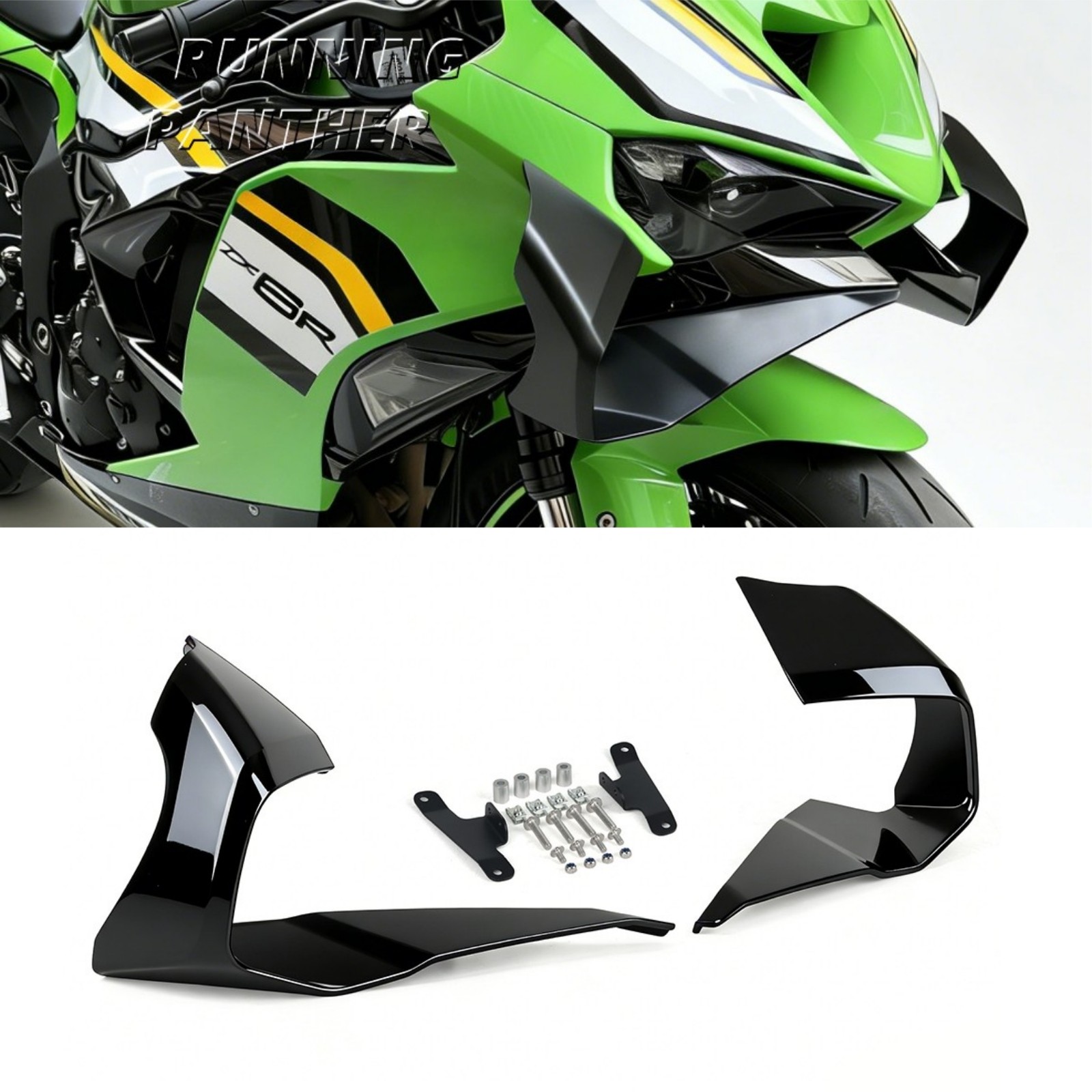 Gloss black Front Lip Guide Cover of Fixed Wing For Kawasaki ZX-6R ZX 6R 2024-