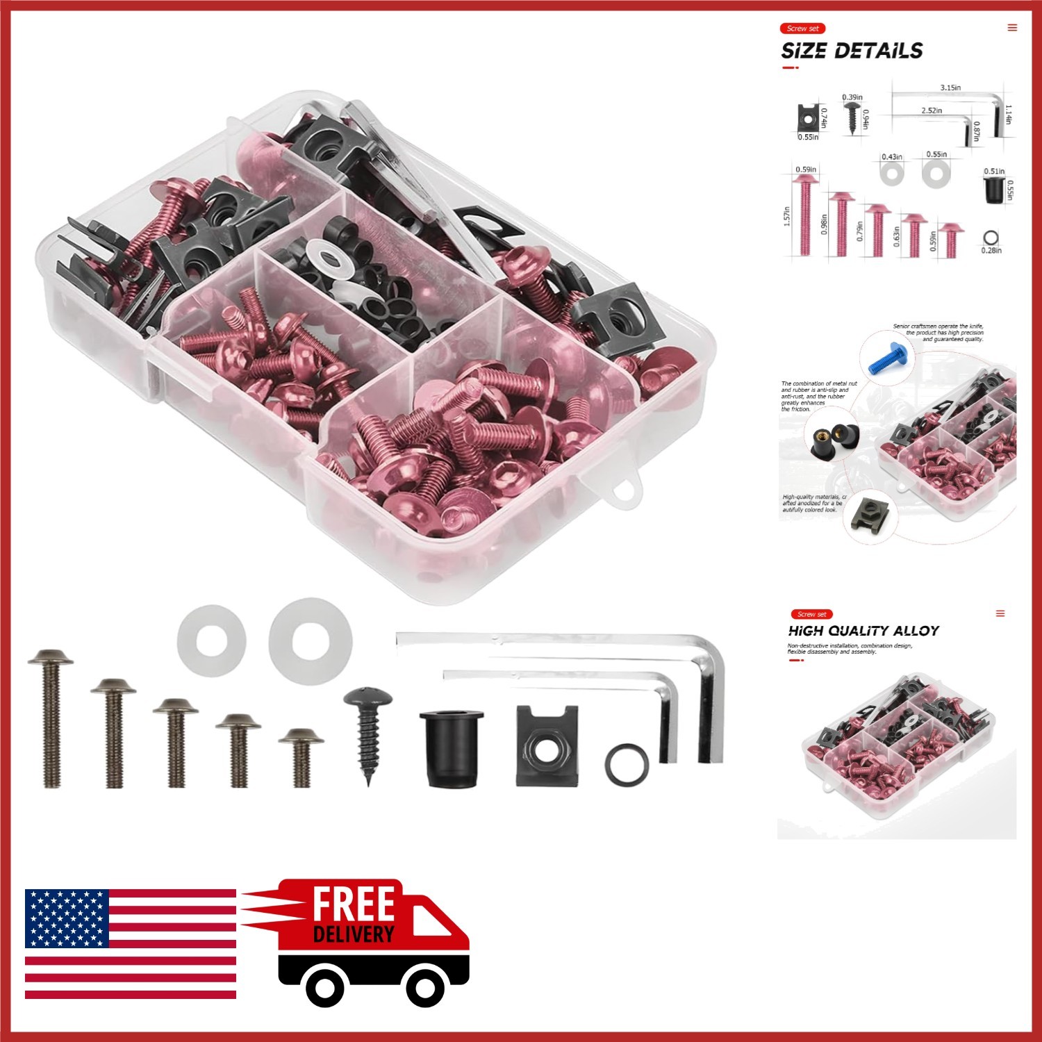 Pink Motorcycle Fairing Bolt Kit 177pcs Screws Washers Fasteners Assortment