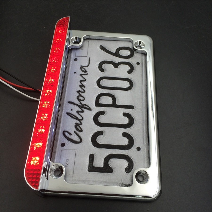 Chrome 7″x4″ License Plate Frame 6″ LED For Honda/Suzuki/Yamaha/Kawasaki/Harley