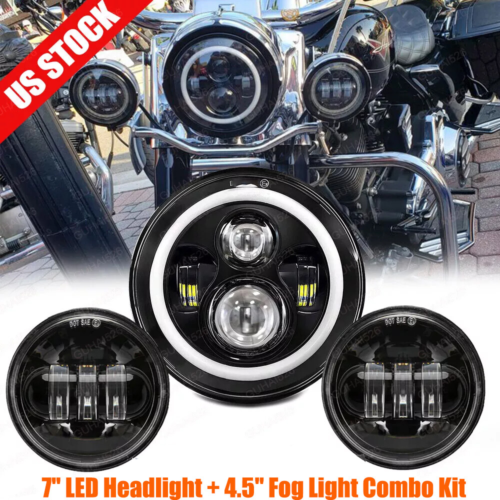 7″ inch LED Headlight & 4.5″ Fog Passing Lights For Harley Motorcycle Long range