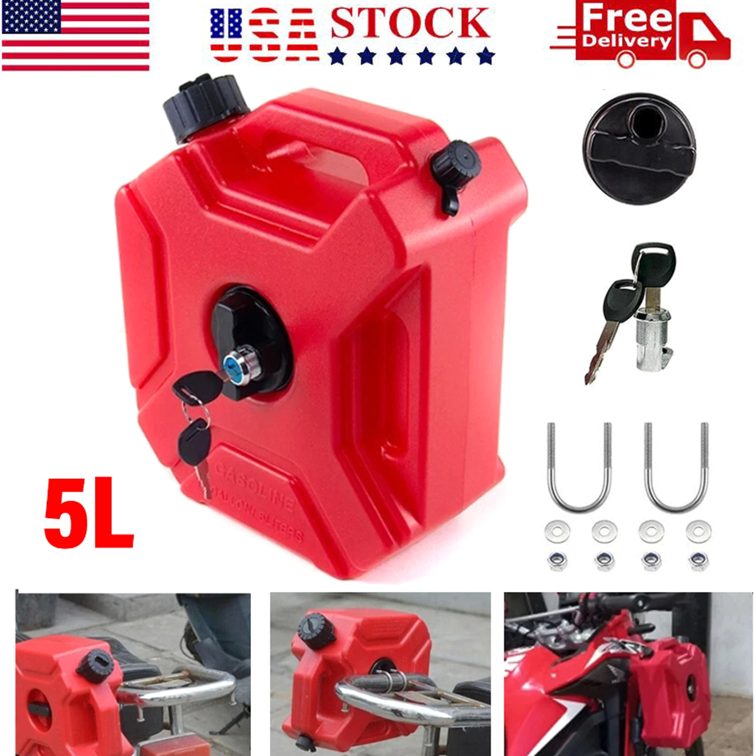 5L Gas Fuel Tank Gas Can Oil Storage Can For ATV UTV Gokart Motorcycle Car SUV