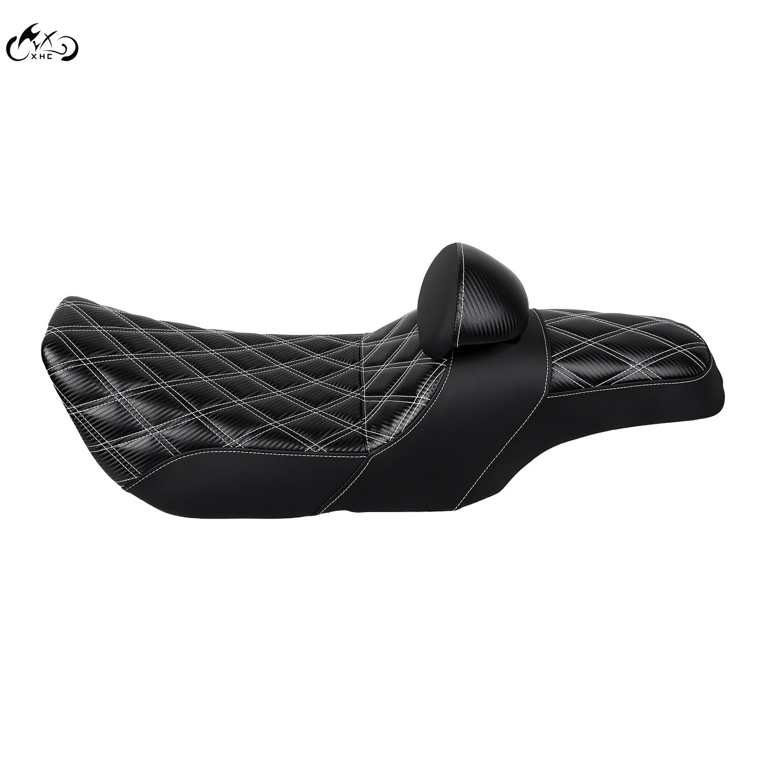 Driver Passenger Seat White Line w/ Backrest For Harley Street Glide Road King