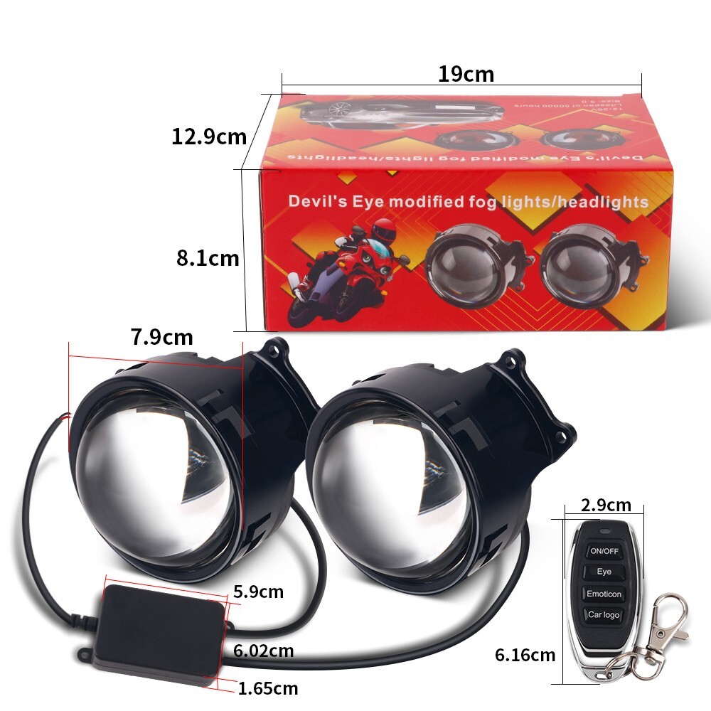 2 IN 1 Devil Eyes LED headlights dynamic remote 33 modes of lenses Blink lights