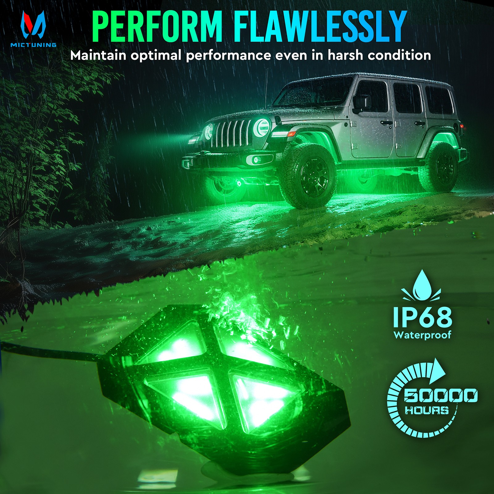 MICTUNING 8 Pods C4 RGBW LED Rock Lights – Underglow Neon Accent Lighting Kit US