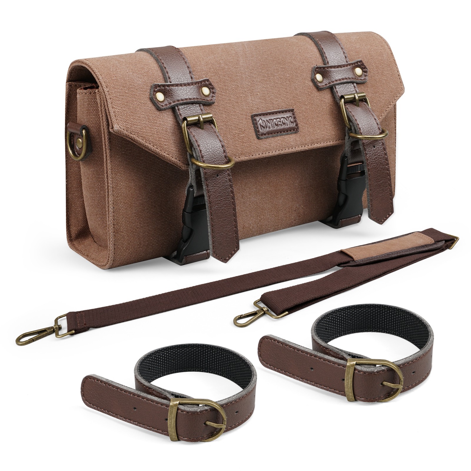 Canvas Motorcycle Handlebar Bag Front Fork Sissybar Storage Pouch Tool Organizer