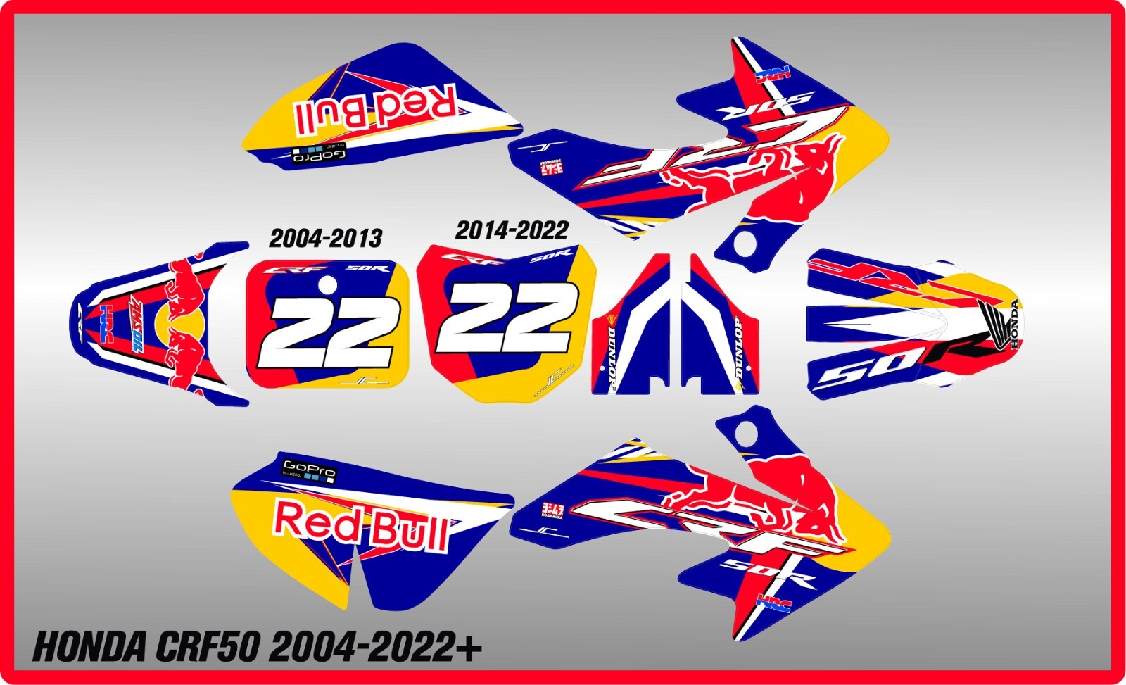 HONDA CRF50 GRAPHICS KIT DECALS THICK AND HIGH GLOSS……