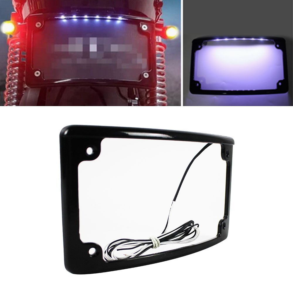 4″x7″ Curved LED Motorcycle License Plate Frame W/ Lights For Harley Cafe Racer