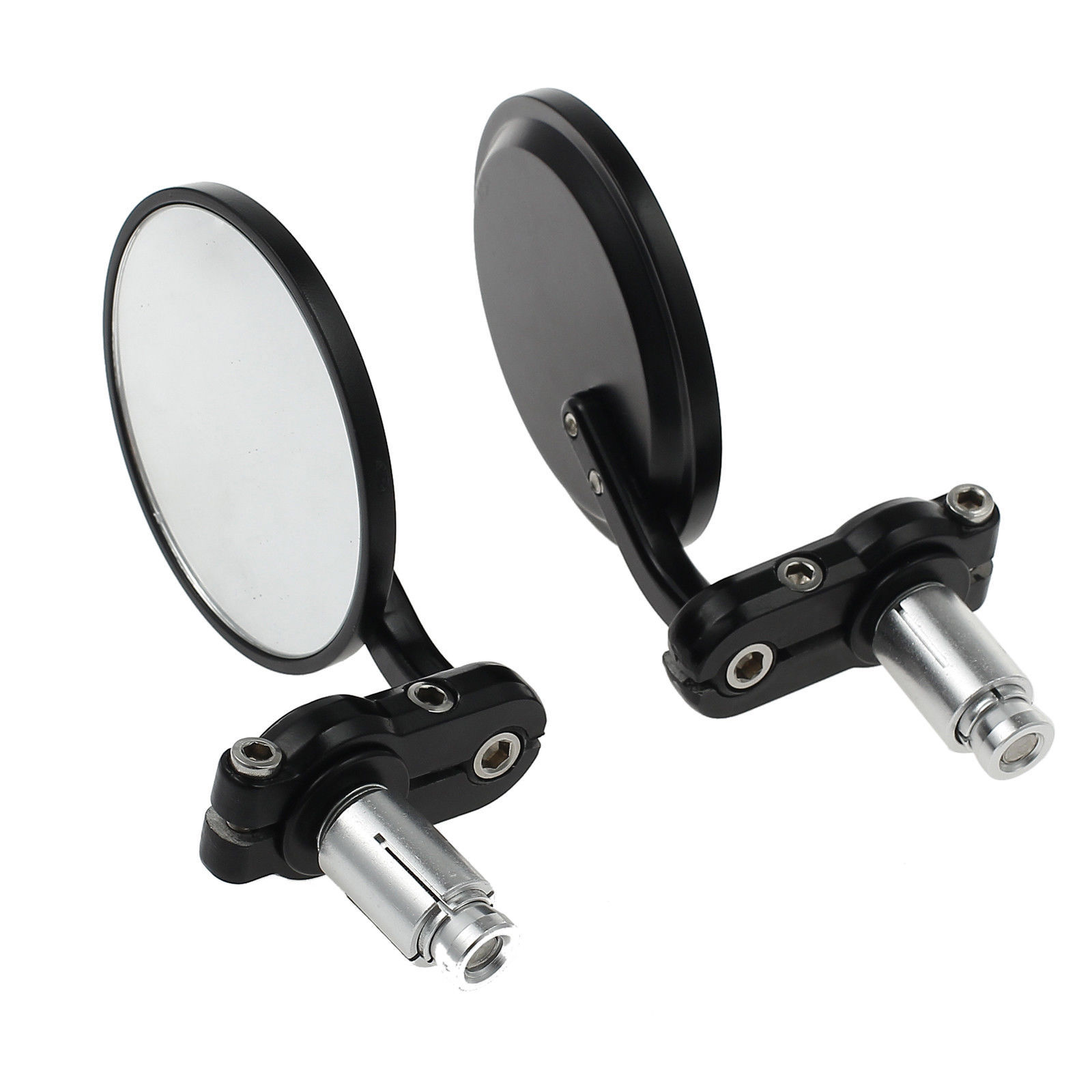 For 7/8″ Handlebar End Motorcycle CNC Round Black Rear View Mirror Set Custom