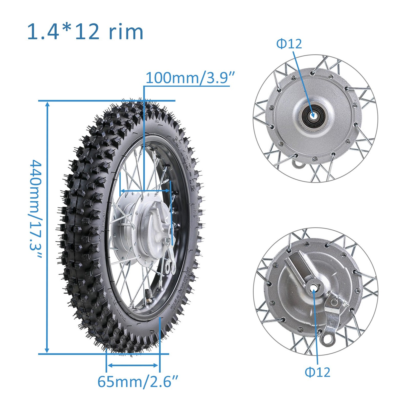 Front Rear Wheel Set 60/100-12 80/100-10 with Drum Brake for TTR50 TTR90 Apollo