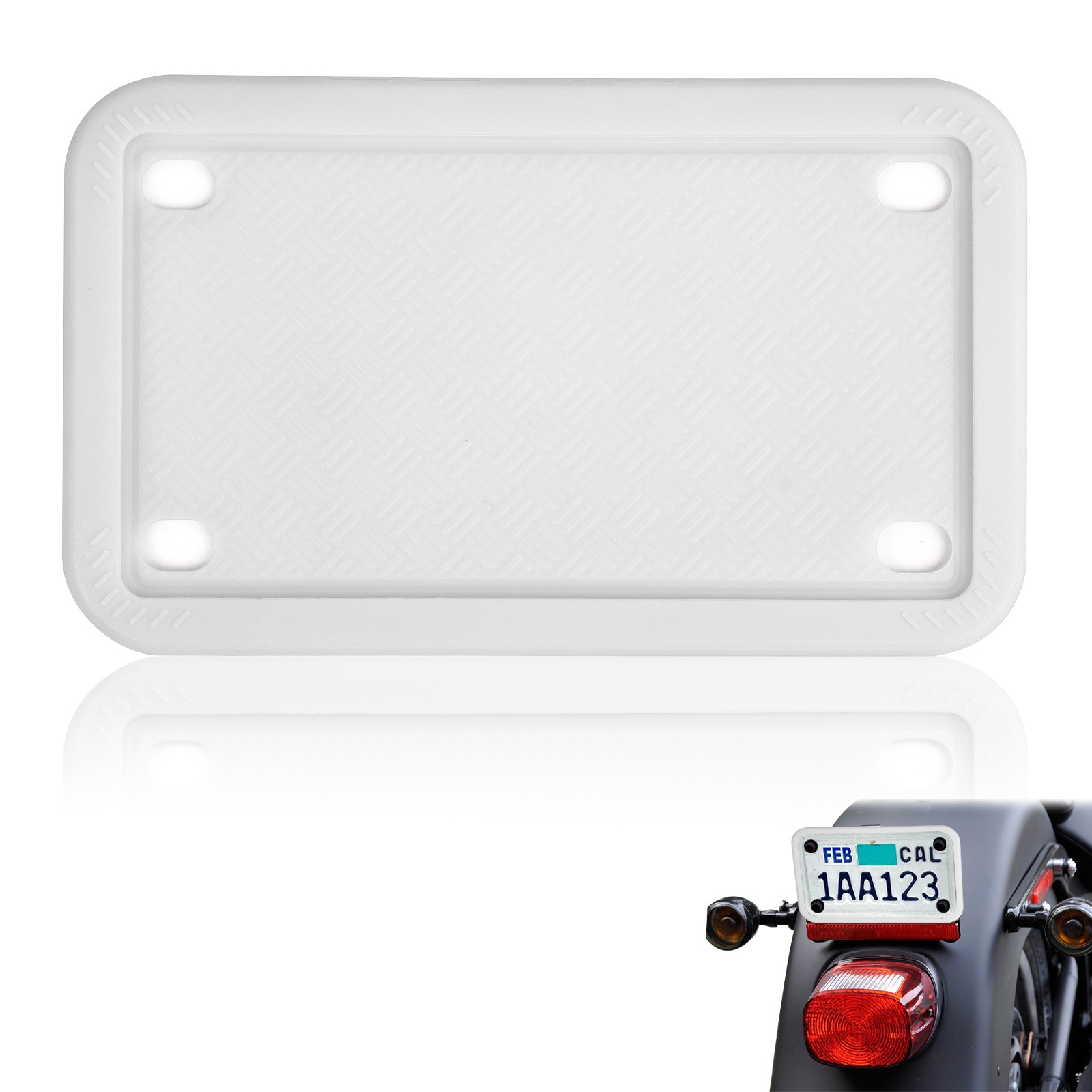 White Motorcycle Silicone License Plate Frame Rust Proof Weather Proof Universal