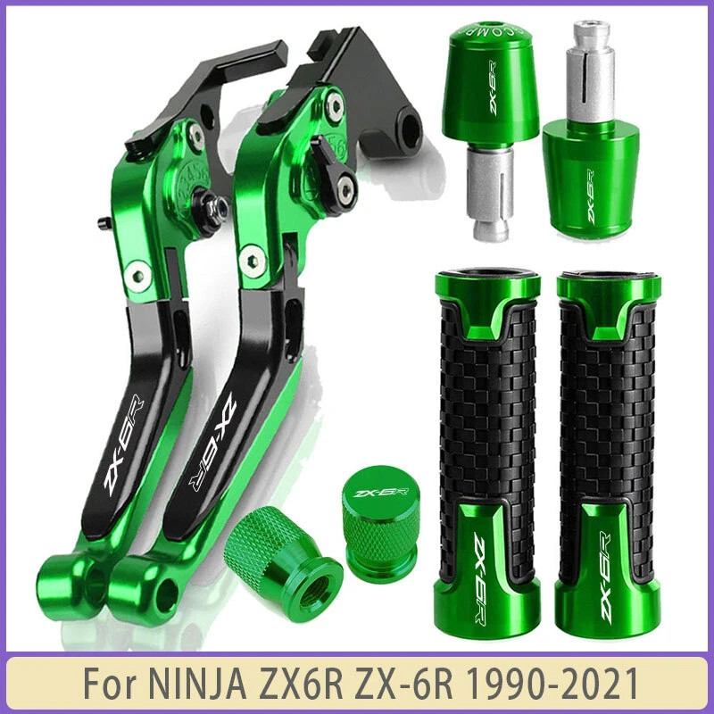 CNC Handle Grips Cap Brake Clutch Levers Set For NINJA ZX6R ZX-6R 1990-2021