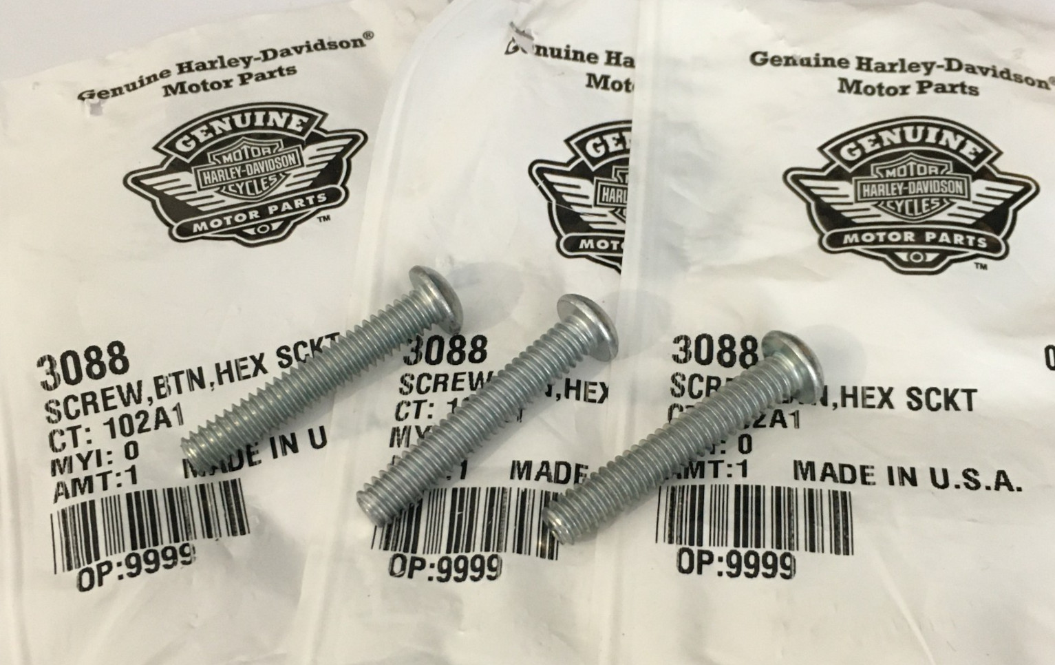x3 Harley Davidson 1/4-20 x 1-1/2″ Chrome Button Head Screws Bolts OEM 3088