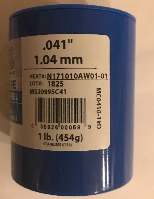 Aircraft Safety Lock Wire MS20995C41 1 LB. Roll 041″ Diameter T302/304 SS New