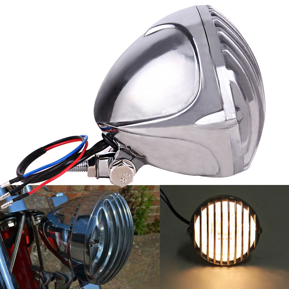 Motorcycle 4.7″ Finned Grill Headlight For Harley Sportster 48 72 Bobber Chopper