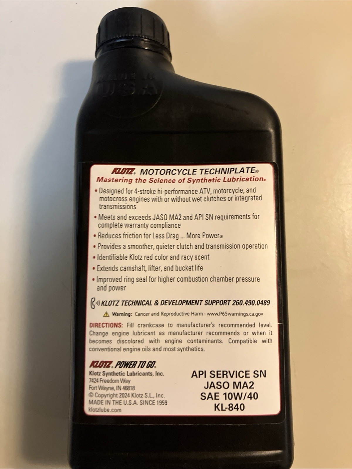 Klotz 10/40 Motorcycle Oil (QT) KL-840 (10)