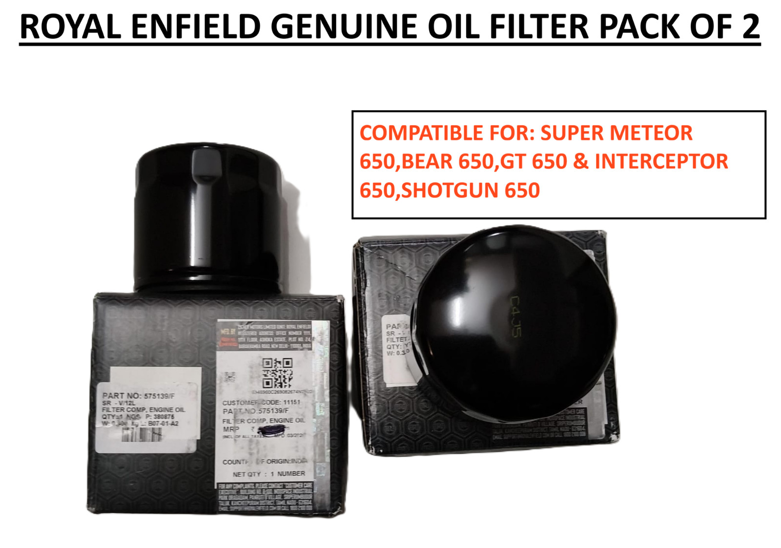 GENUINE OIL FILTER PACK OF 2 FIT FOR RE CLASSIC 650,BEAR 650,SUPER METEOR,GT 650