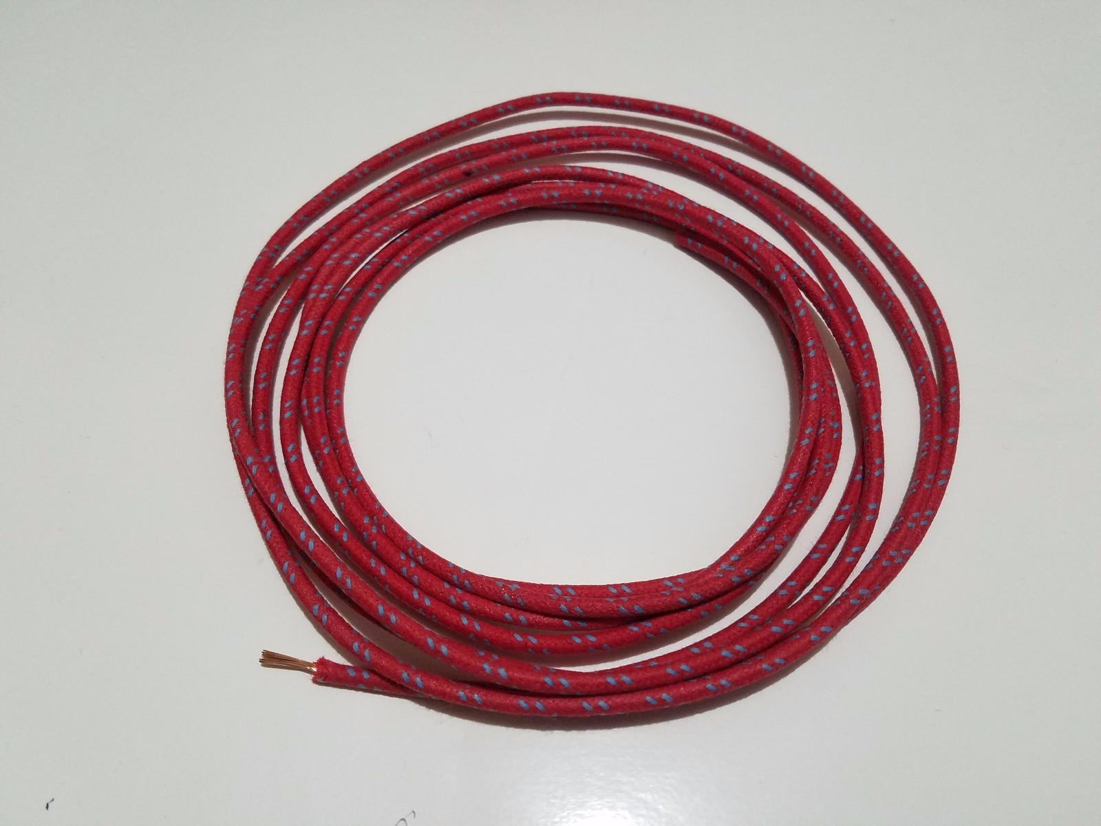 5 feet Vintage Braided Cloth Covered Primary Wire Copper 16 GA gauge Red w/ Blue