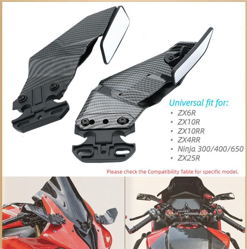 Carbon Fiber Wind Wing Rearview Side Mirrors for Kawasaki ZX6R ZX9R ZX10R ZX10RR