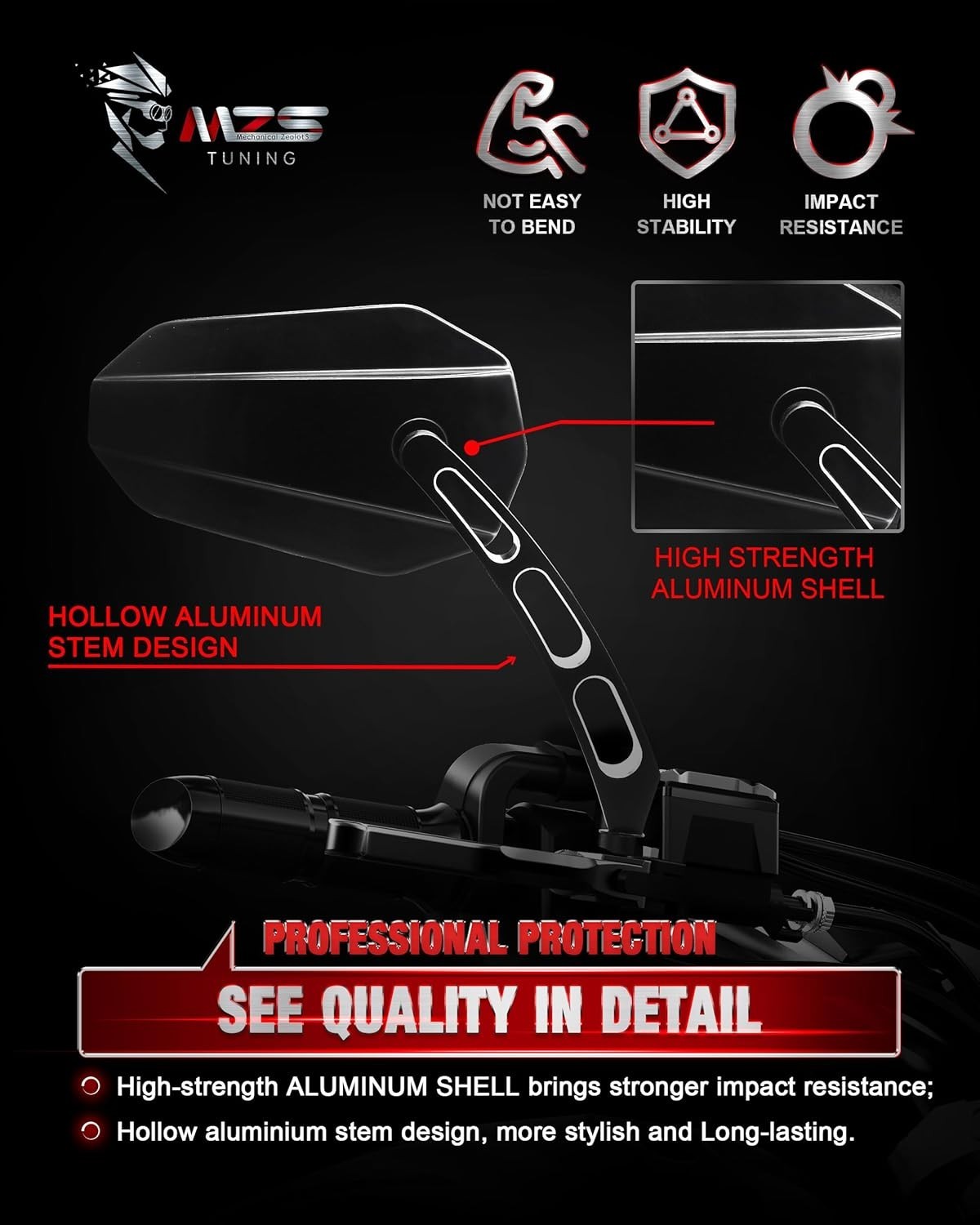 Black M8 Motorcycle Mirrors with Adjustable Convex Lens for Safer Rides