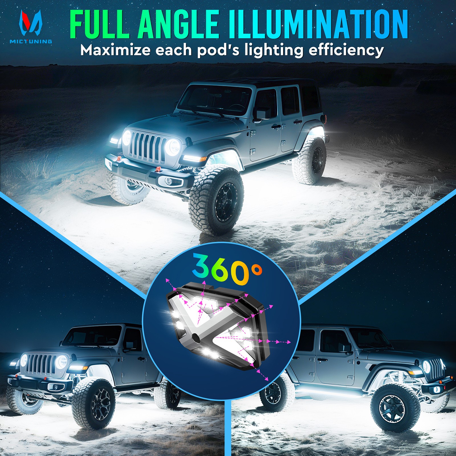 MICTUNING 8 Pods C4 RGBW LED Rock Lights – Underglow Neon Accent Lighting Kit US