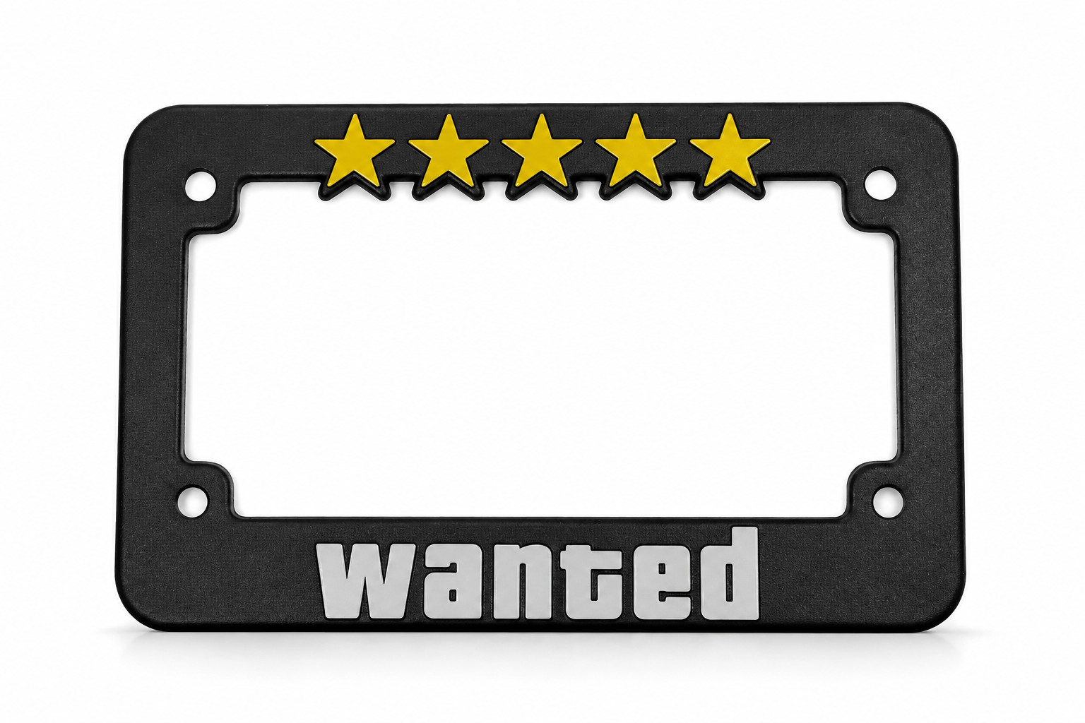Wanted Level Motorcycle License Plate Frame, 5 Stars, 4×7 for Motorbike Fitment