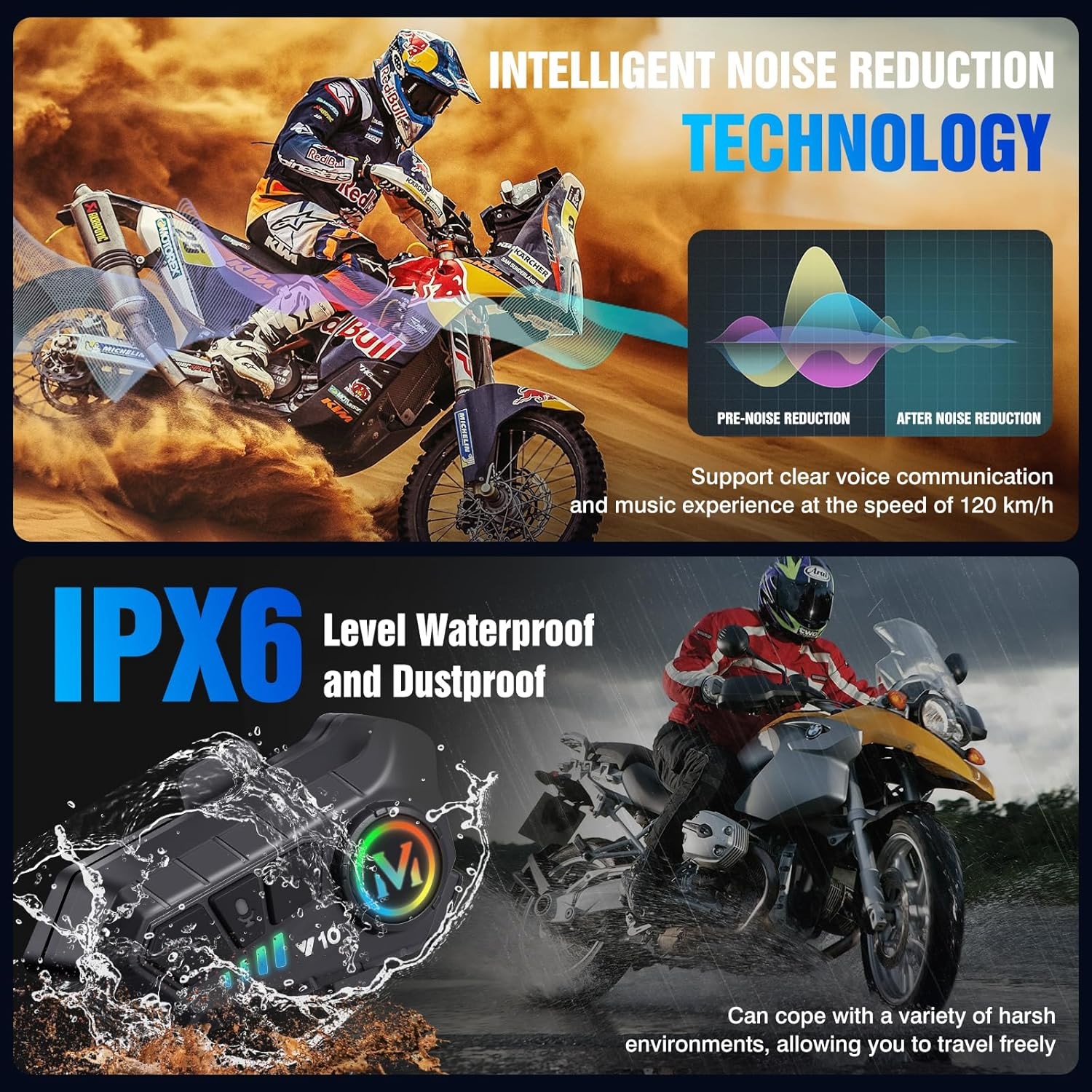 Motorcycle Helmet Headset Bluetooth 5.3 Speaker Waterproof Hands-Free with Mic