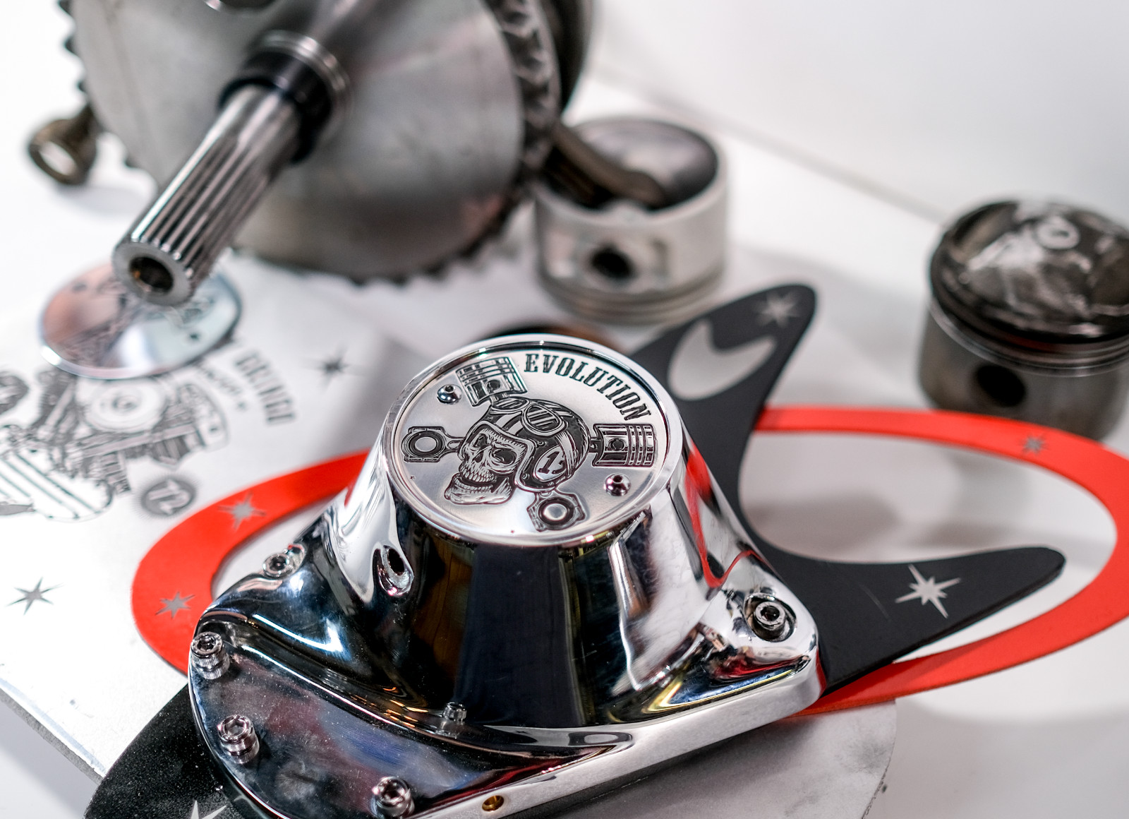 Polished Aluminum Skull Evo Evolution Points Timing Cover for Harley Davidson