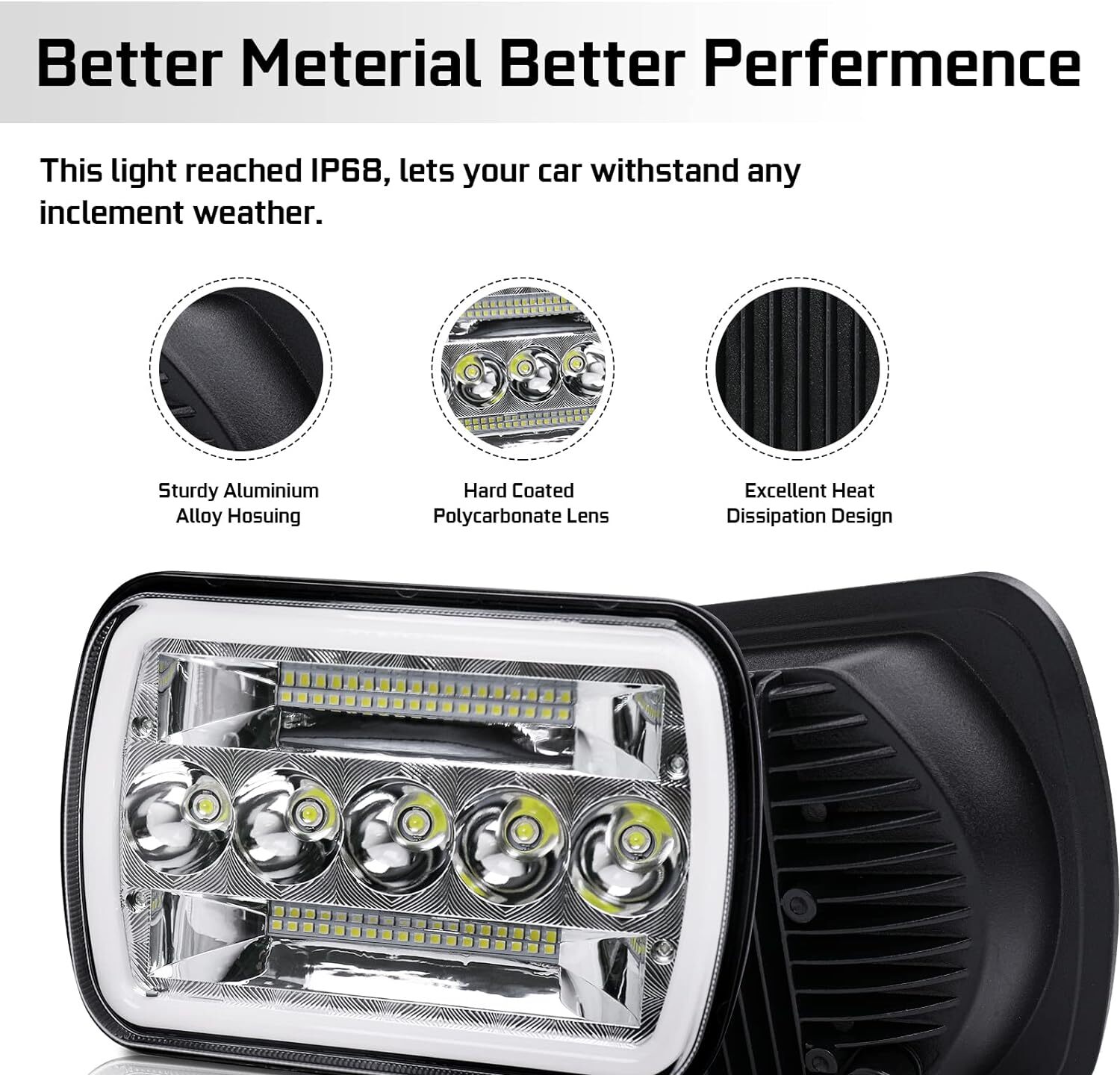 Black 4×6″ Halo LED Headlight Hi-Lo Beam For Suzuki DRZ400SM DRZ400E Motorcycle