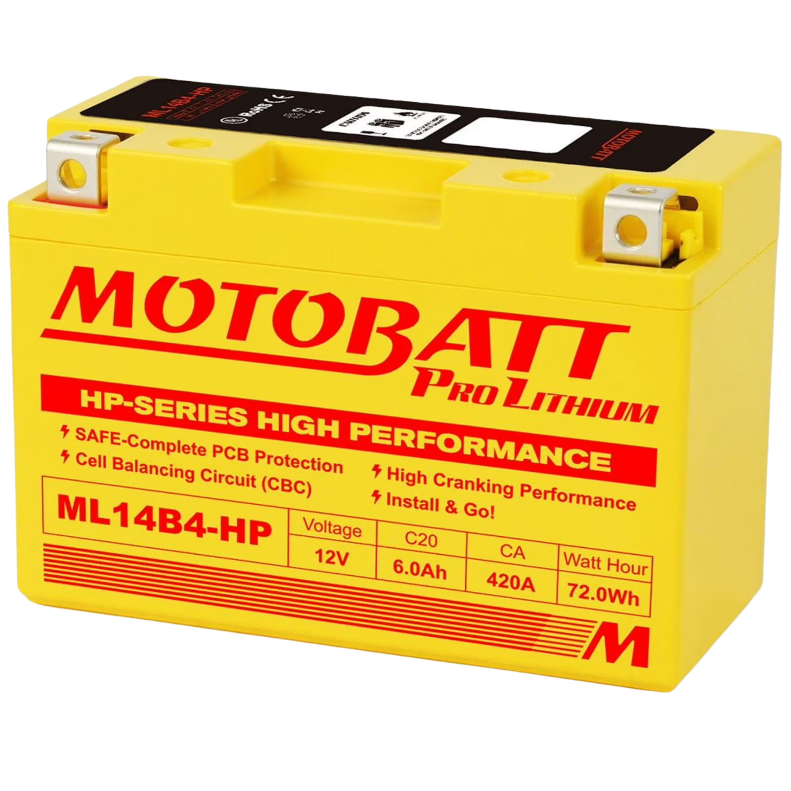 Motobatt ML14B4 Lithium HP Replaces Yuasa YT12BBS YT12B4 YT14B4 YT14B-BS