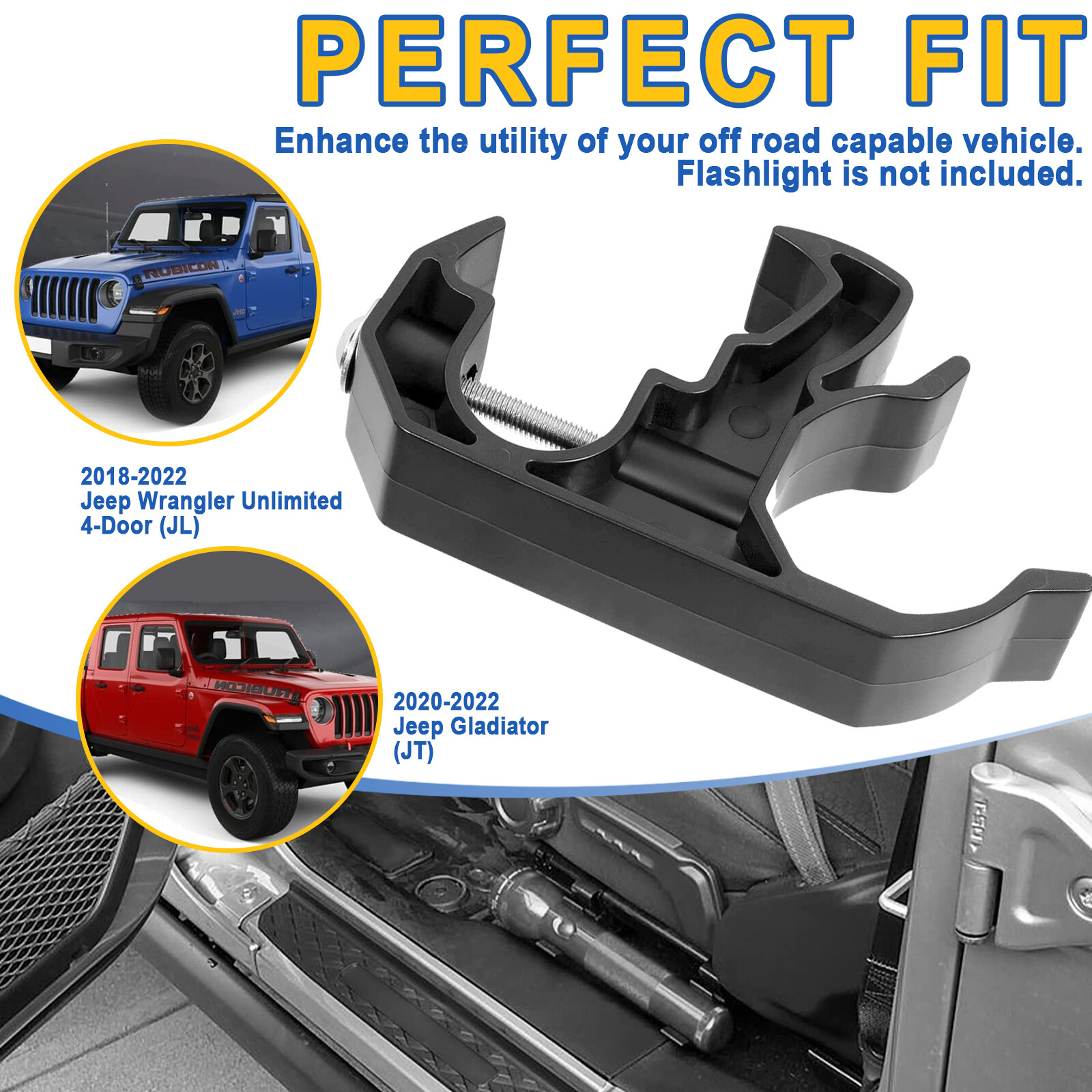 Flashlight Holder Bracket Mount For Jeep Wrangler JL Gladiator JT 2018-2022