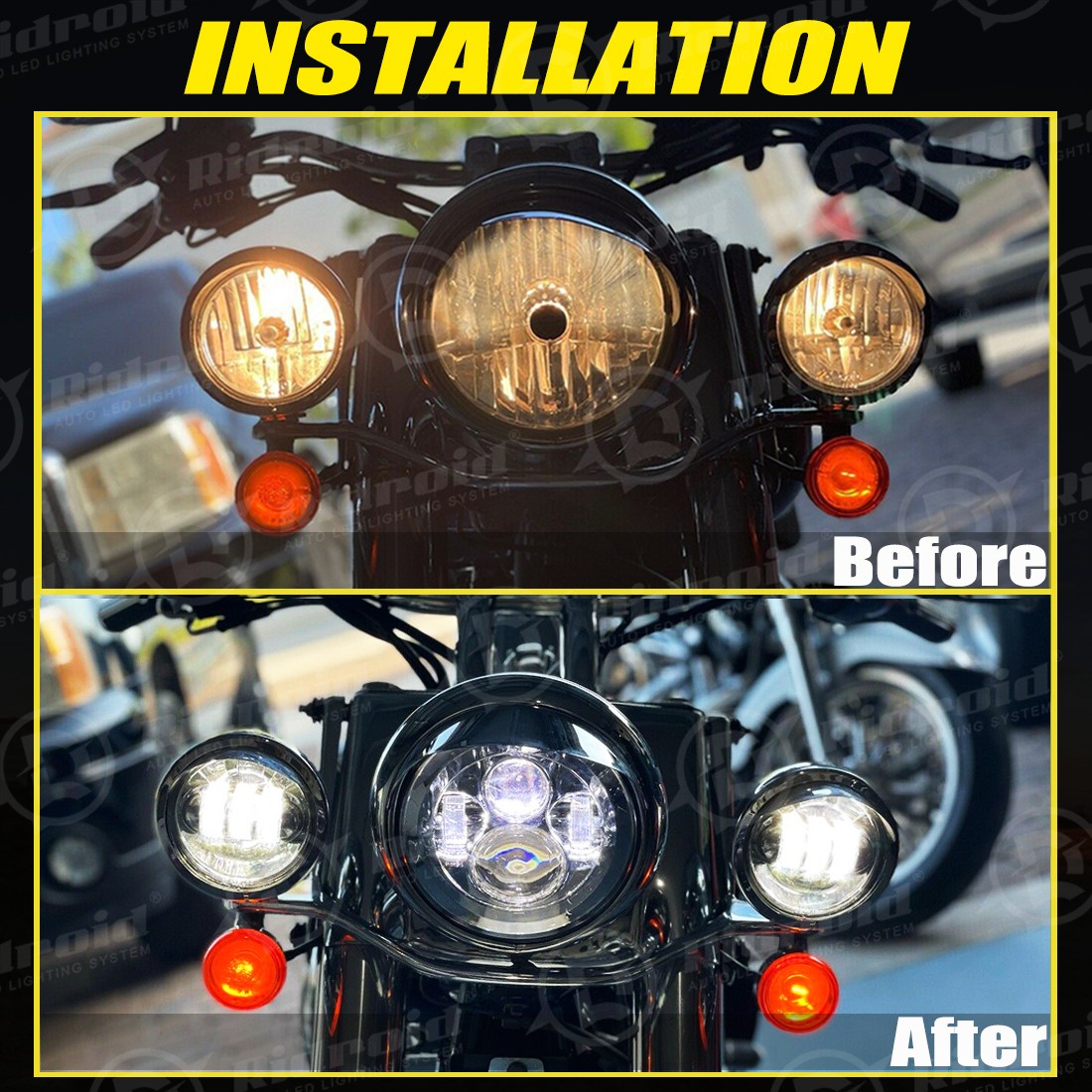 Black 7″ inch LED Projector Headlight+Fog Passing Lights Fit for Harley Touring