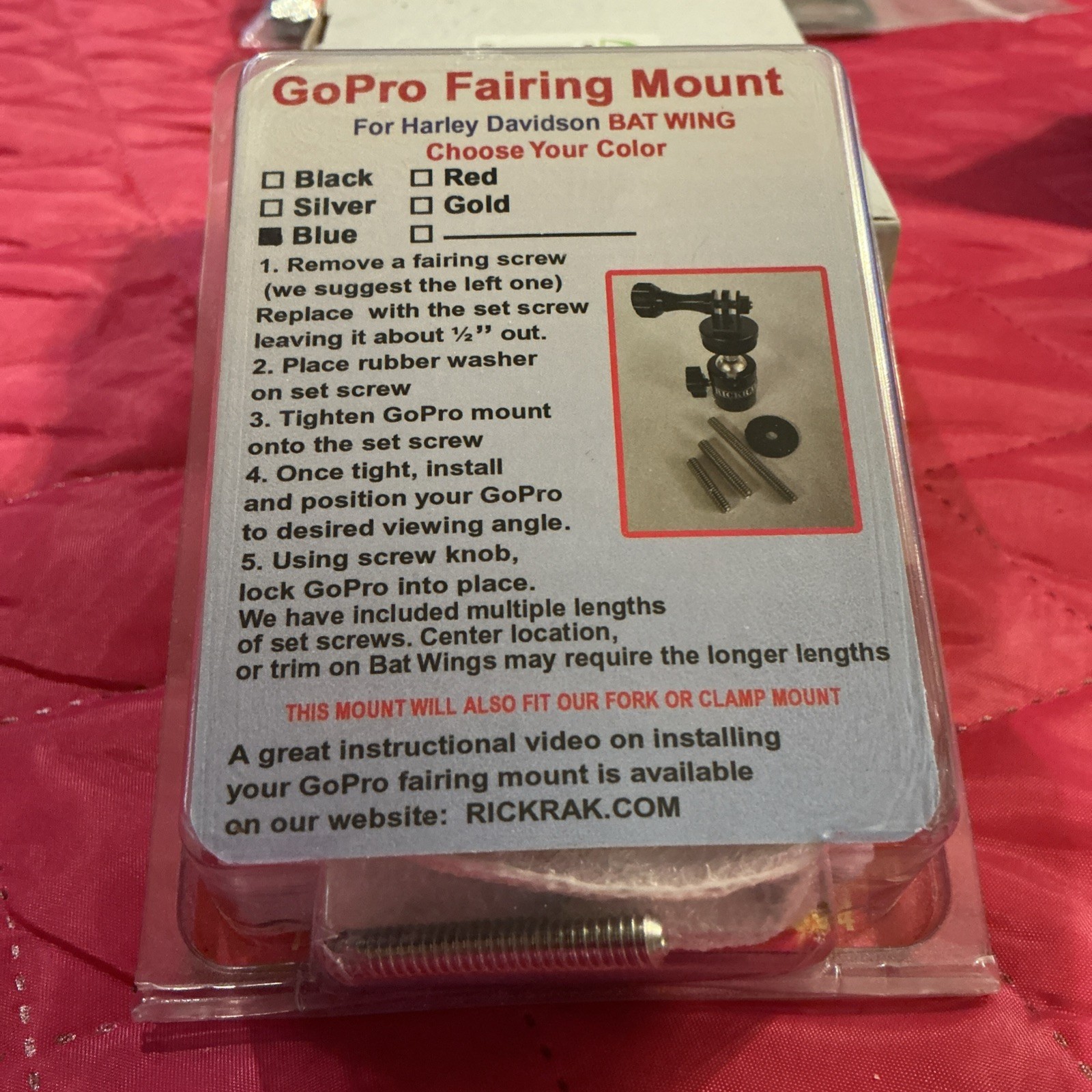 Rickrak GoPro Fairing Mount for Harley Davidson Bat Wing–Blue NIP