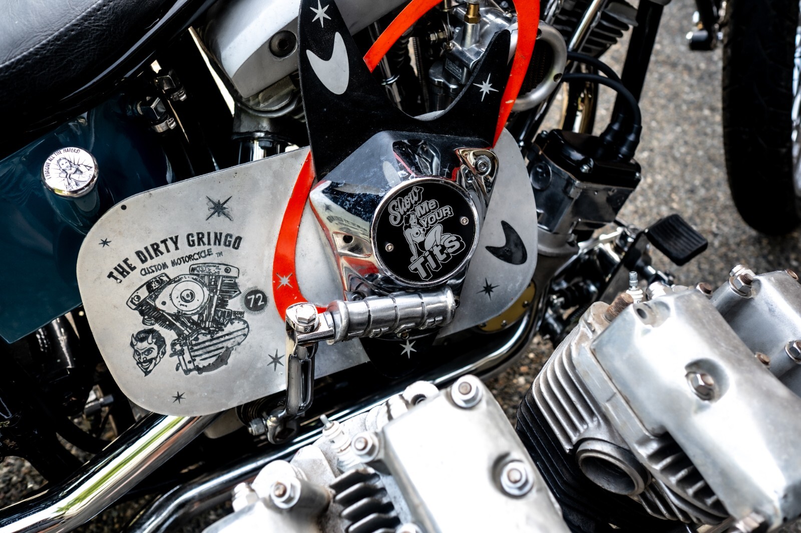 Hot Show Me Your Tits Black Evo Shovelhead 2 Hole Timing Cover Harley Davidson