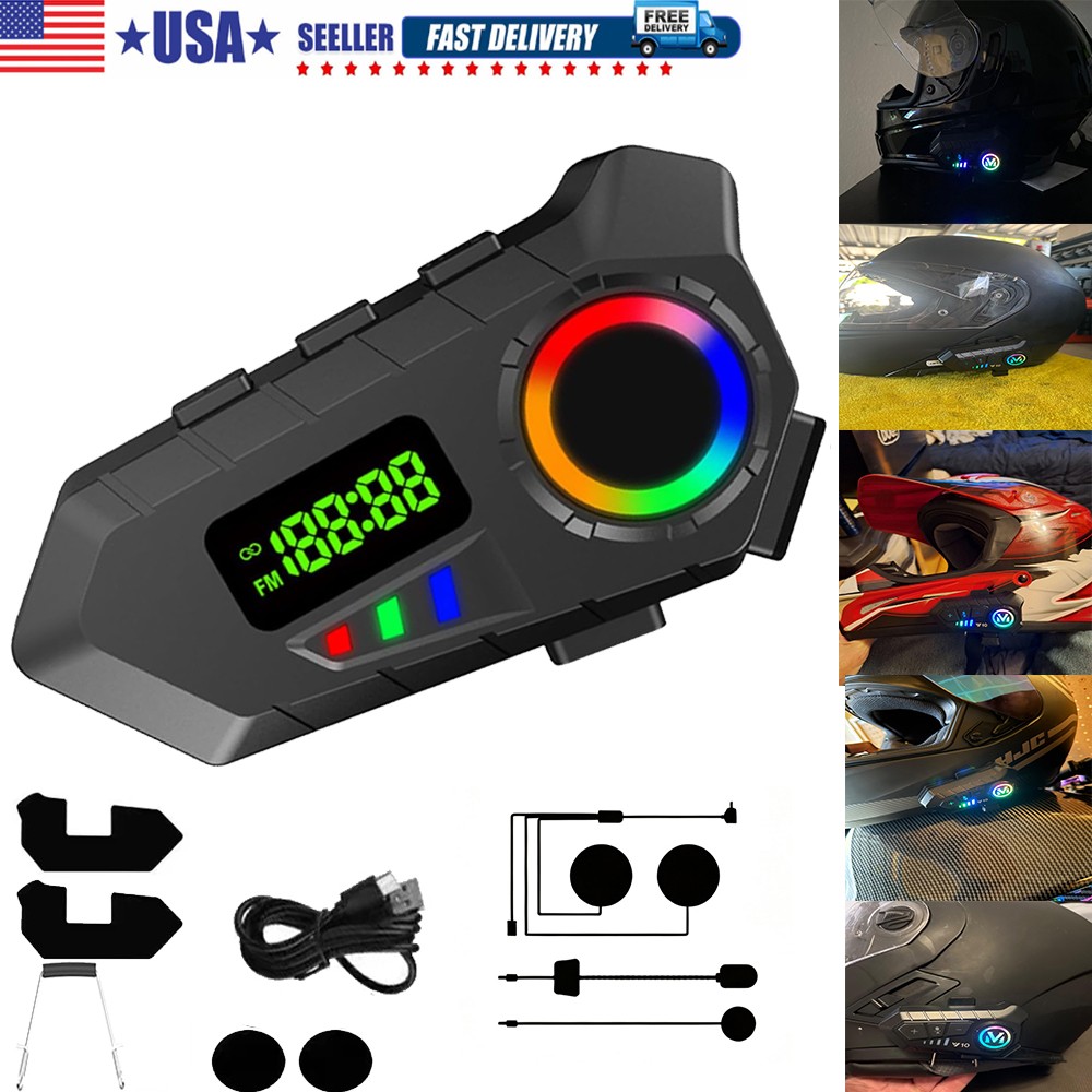 Motorcycle Helmet Bluetooth Headset BT 6.0 FM Radio LCD Display RGB Lights IP65