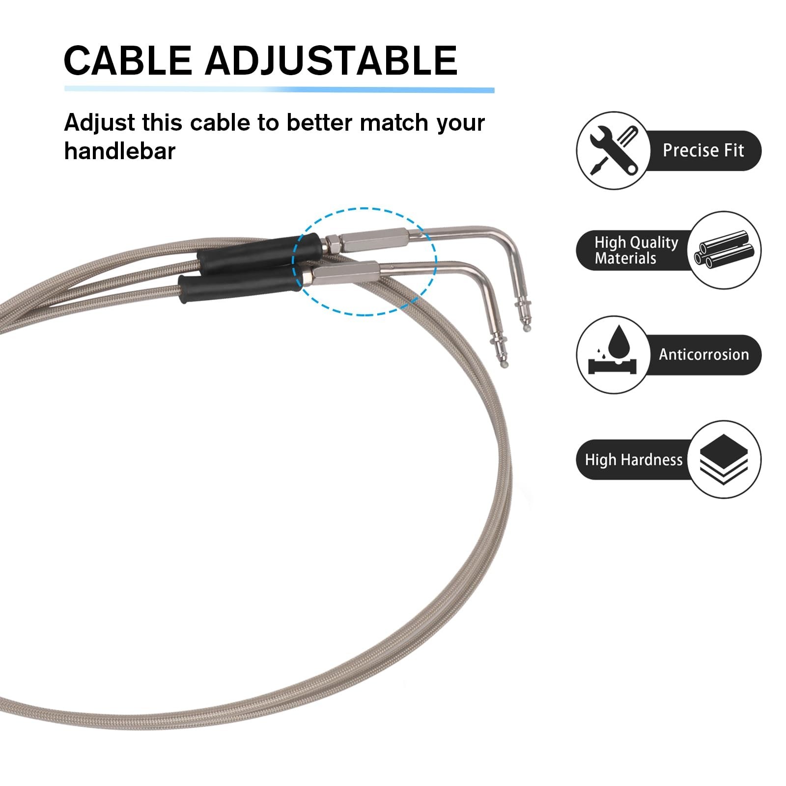 Motorcycle Throttle Idle Cable Kit, 51″ Braided Stainless Steel for Harley Touri